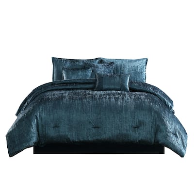 7 Piece King Comforter Set with Shimmering Appeal, Blue