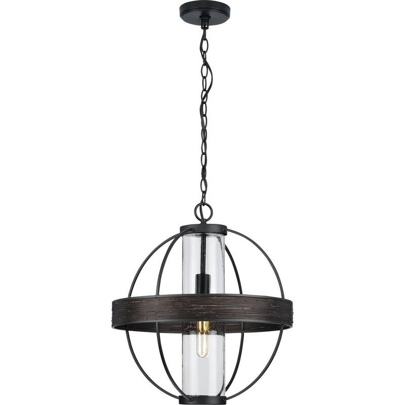 Terrace Collection One-Light Matte Black Clear Seeded Glass Global Outdoor Hanging Light - 17.87 in x 17.87 in x 20.5 in