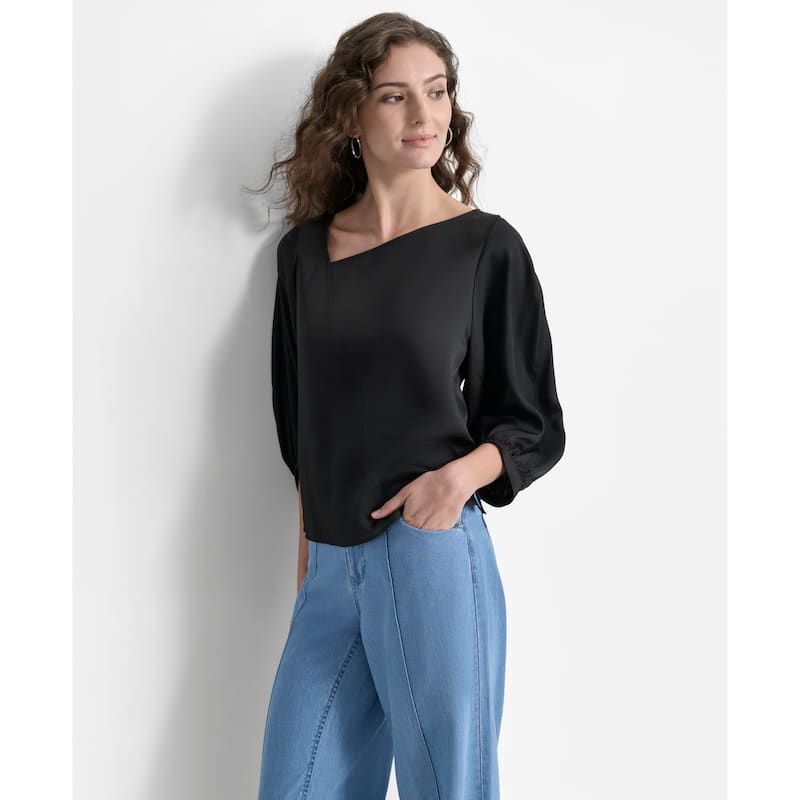 DKNY Asymmetric Neck Puff Sleeve Top