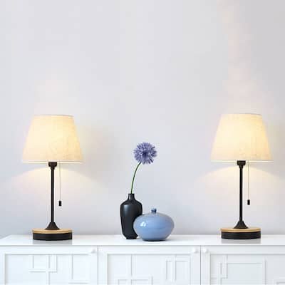 Set of 2 Table Lamp Wooden Elegant Nightstand Lamp - 9.5" x 18.3"