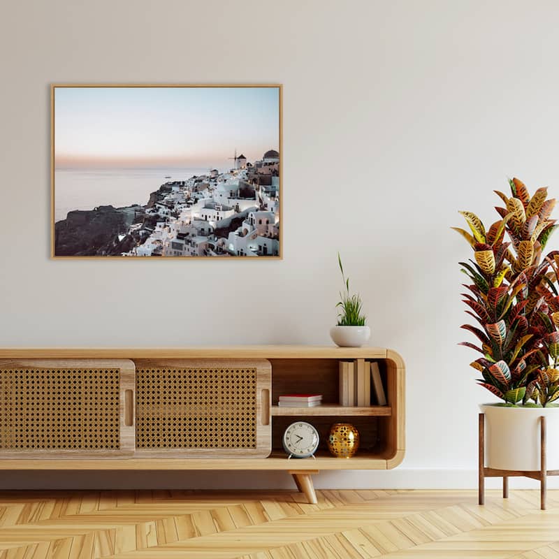 Oias Cliffside Charm Santorini by Bella Eve Framed Canvas Wall Art Print - Sylvie Natural