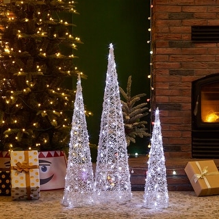 Glitzhome Set of 3 Lighted Christmas Tree with 130 White LED Lights ...
