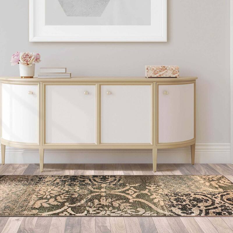 Superior Bristol Distressed Abstract Damask Indoor Runner or Area Rug - 2' 7" X 8' - Ivory/Light Blue