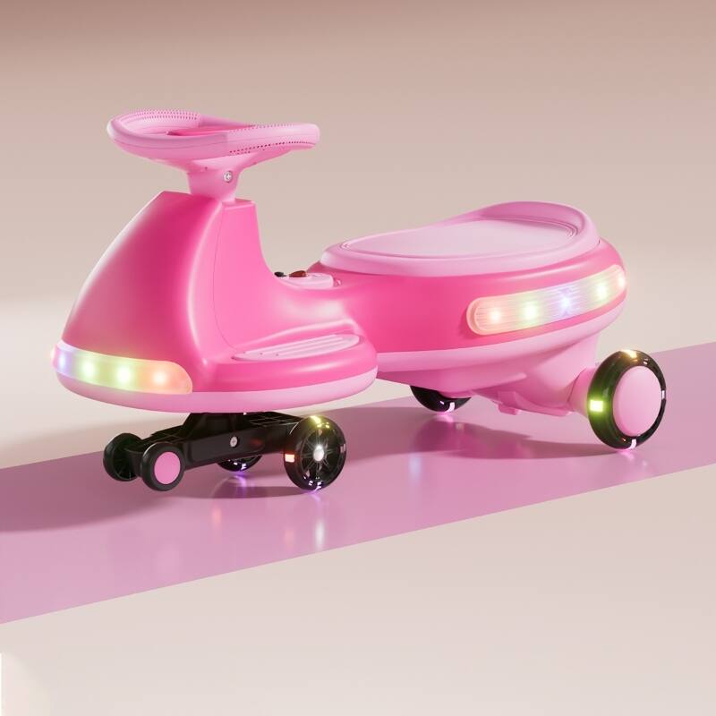 Kids Electric Ride On Car 12V Electric Wiggle Car, LED Lights, Music, Anti-Rollover for Boys and Girls Ages 3+ Indoor/Outdoor - Pink