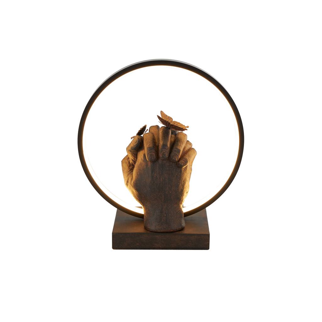Resin Hands Holding Room Table Lamp with Butterfly Accents - Copper - Roche River Decor