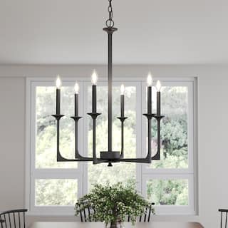 6-Light Matte Black Modern Chandelier with Adjustable Height