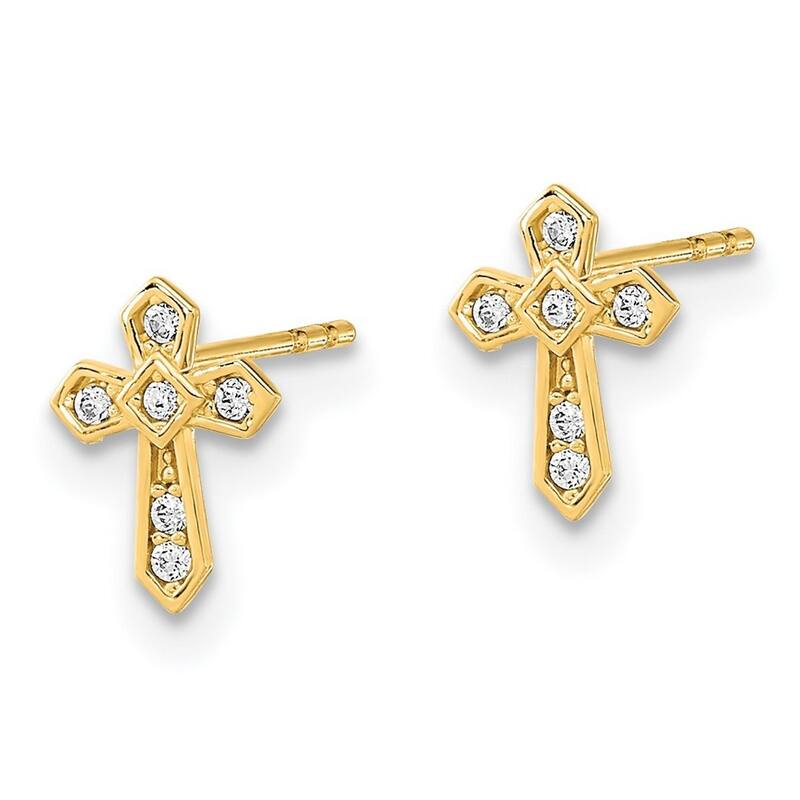 Curata 14k Yellow Gold Children's 8x6mm CZ Cubic Zirconia Cross Post Earrings