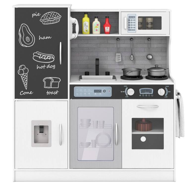 Pretend Play Kitchen with Utensils for Kids Aged 3+ - 36" x 12" x 39" - Silver