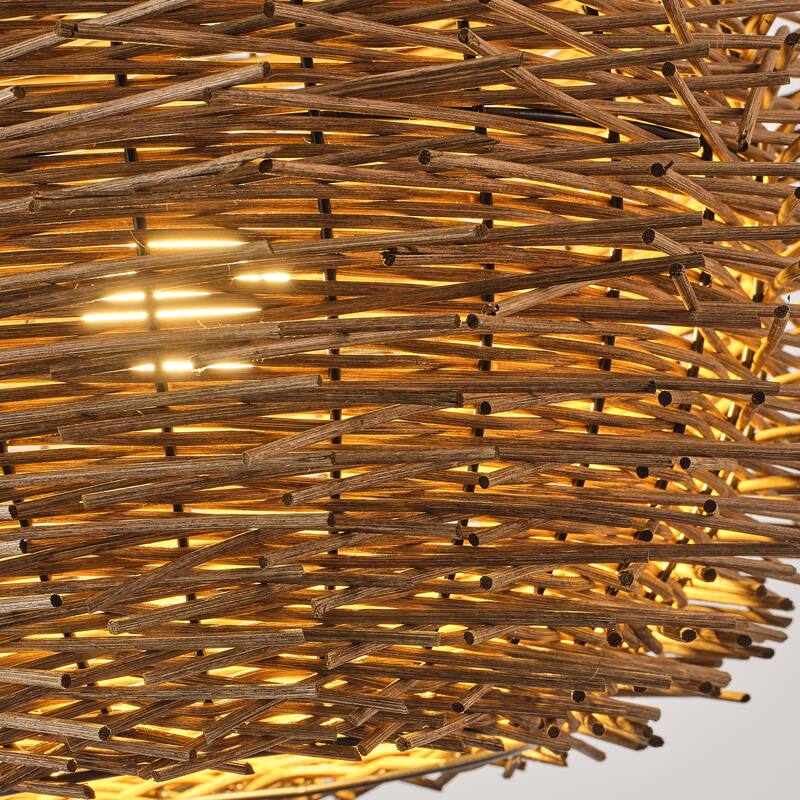 20-inch 1-Light Modern Natural Brown Hand-Woven Rattan Hanging Dining Room Chandelier - 18.89" W x 12.99" H