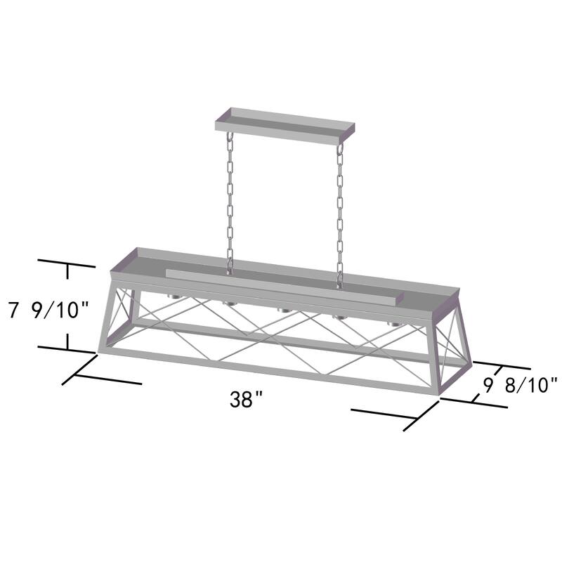 CraftHome 5-Light Black Square/Rectangular Cage Linear Farmhouse Chandelier for Dining Room