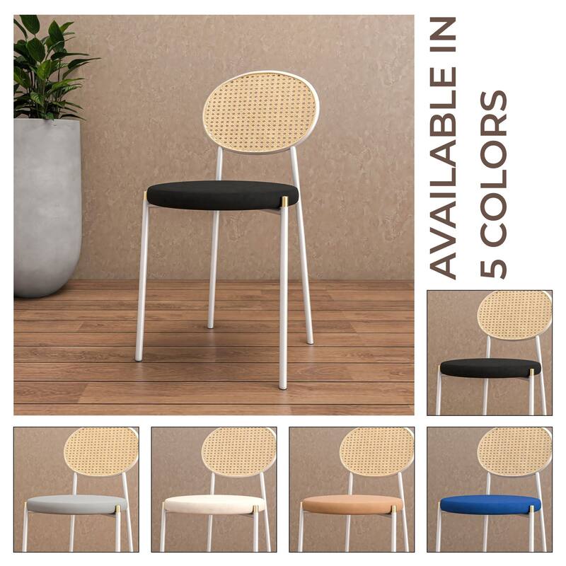 LeisureMod Euston Set of 4 Velvet Modern Dining Chair - Wicker Back Accent Chair for Home Living Room & Kitchen