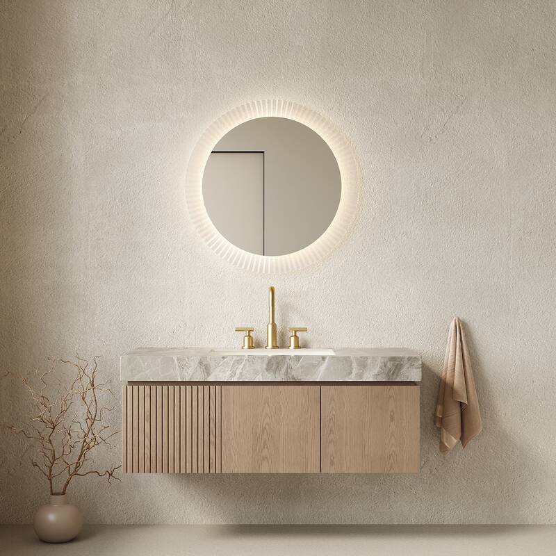 Floating Bathroom Vanity with Undermount Ceramic Basin with 3 Pre-drilled Faucet Holes - Light Brown and Light Gray - 47.64'' x 18.9'' x 17.72''