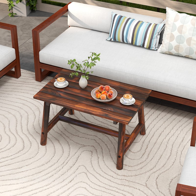 Brown Wooden Coffee Table with Sturdy Thick Legs and Slatted Surface Ideal for Patio and Living Room - 35.5" x 21.5" x 19.5"