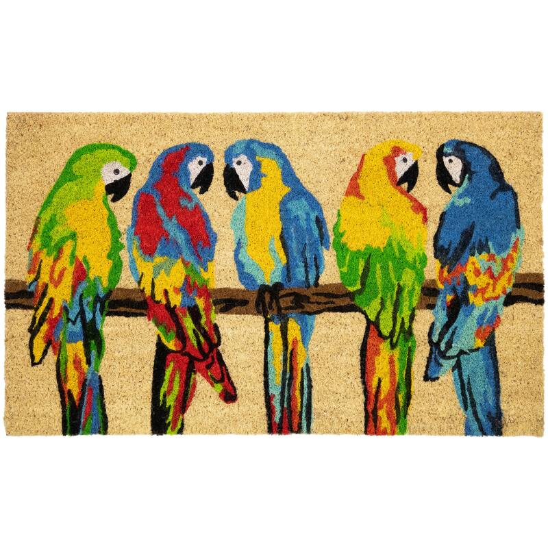 Toffee and Multicolor Parrots Coir Outdoor Doormat 18" x 30" - 18