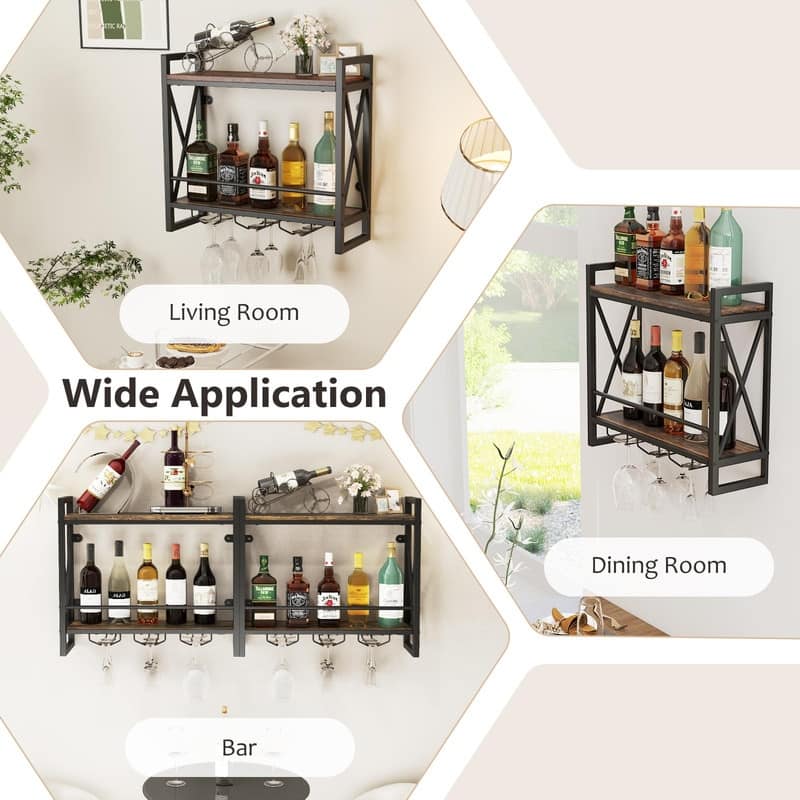 Wall Mounted Wine Rack, Industrial Hanging Wine Display Shelf