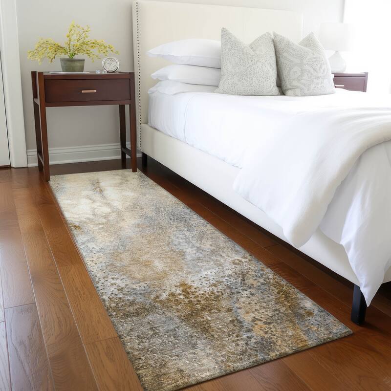 Machine Washable Indoor/ Outdoor Abstract Watercolor Chantille Rug - Brown - 2'3" x 7'6"