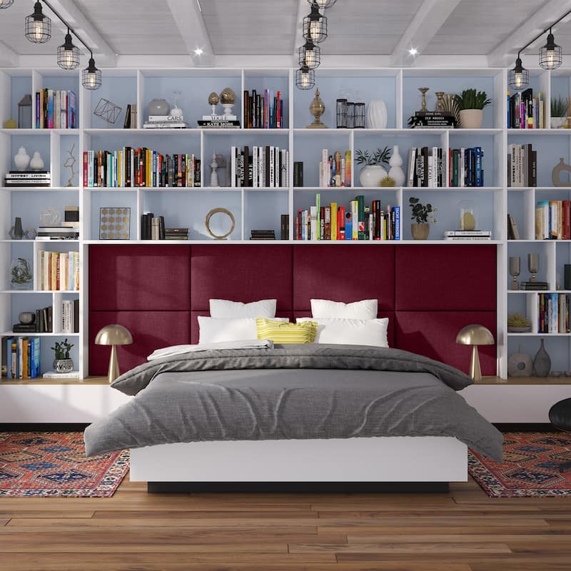 Jaxx Panelist Padded Headboard - Set of 2 Wall Panels - Microvelvet Vino Red - Queen