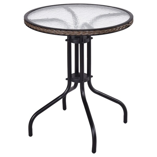 Shop Gymax Steel Frame Glass Top Patio Round Table Dining Table Patio Furniture On Sale Overstock 30349456