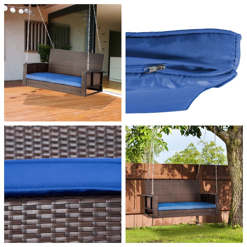 Outdoor Wicker Hanging Swing Bench with Metal Frame,550 lbs Capacity