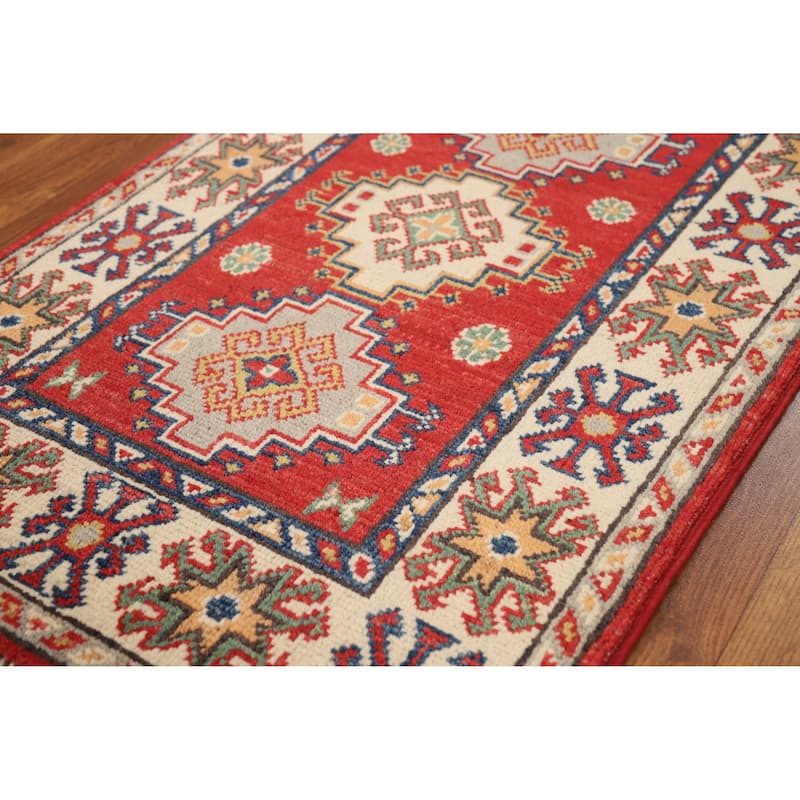 Traditional Kazak Oriental Rug Hand-Knotted Geometric Wool Carpet - 2'0"x 3'0"