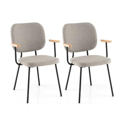 Set of 2 Modern Fabric Dining Chairs with Armrest and Curved Backrest - 22.5" x 23" x 33.5"