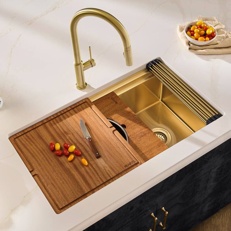 Ruvati 33-inch Matte Gold Stainless Steel Workstation Undermount Kitchen Sink - RVH6222GG