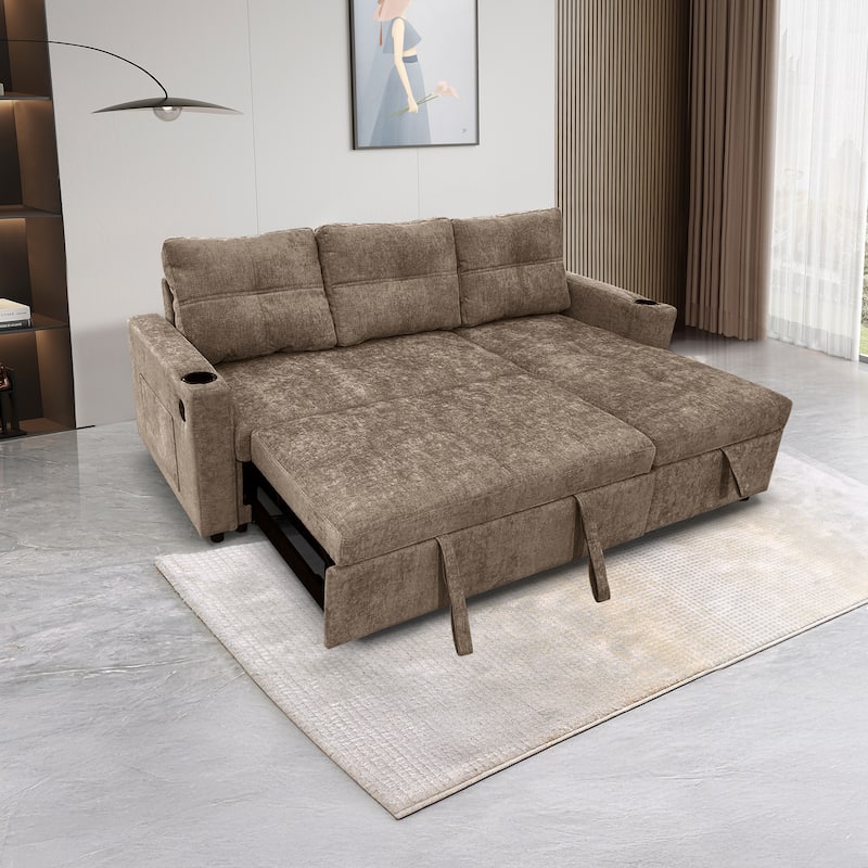 Modern Contemporary Convertible Chaise Storage Sleeper Sectional