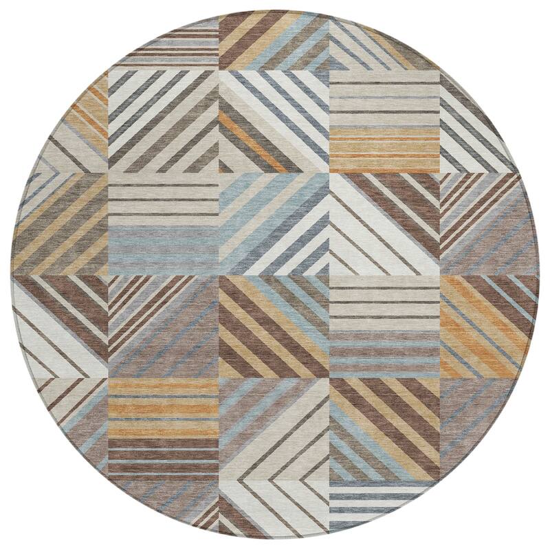 Machine Washable Indoor/ Outdoor Geo Mosaic Chantille Rug