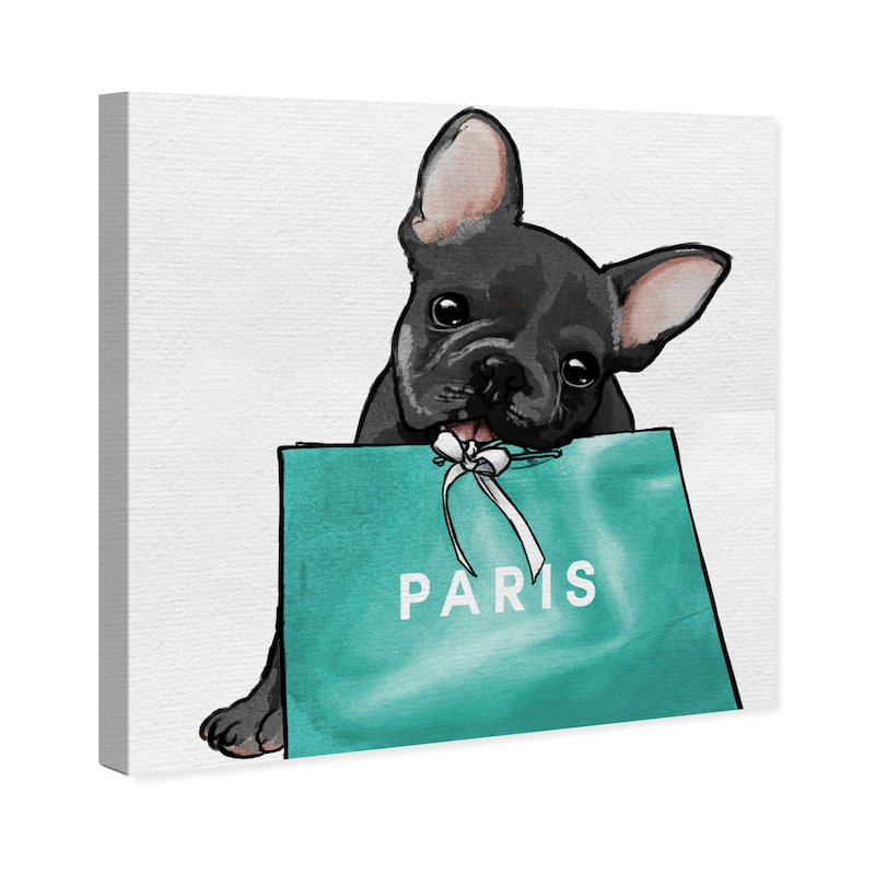 Wynwood Studio Canvas Fashion and Glam Blue Frenchie Paris Blue and Teal Glam Wall Art Canvas Print