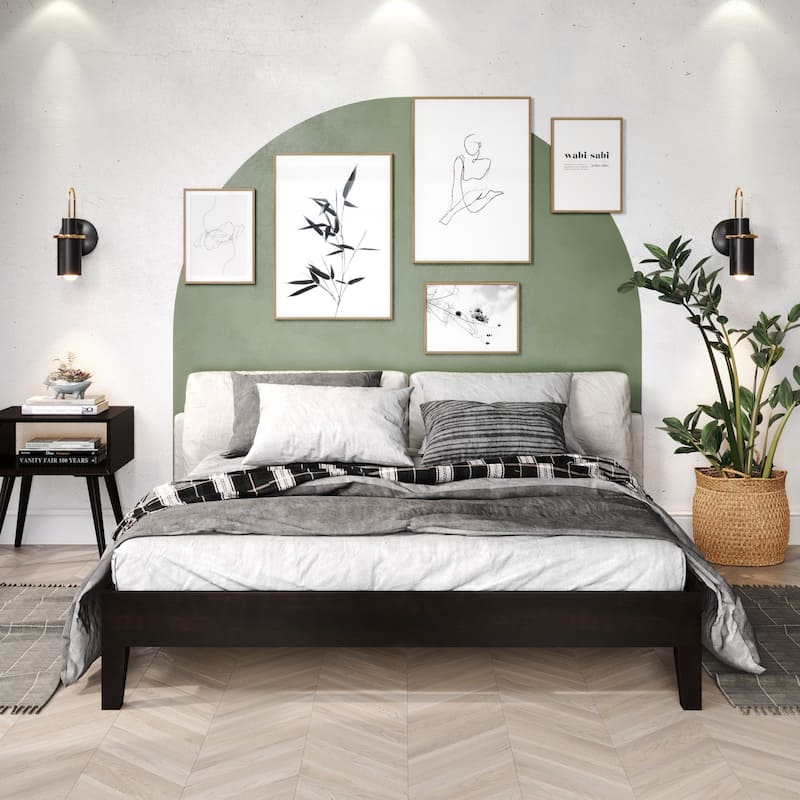 Black Solid Pine Queen Platform Bed with Storage Clearance - Black