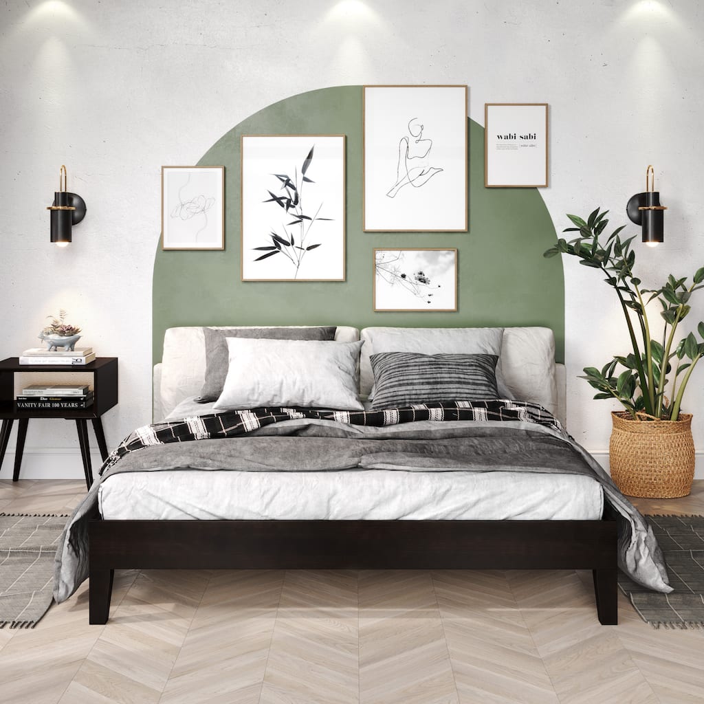 Black Solid Pine Queen Platform Bed with Storage Clearance