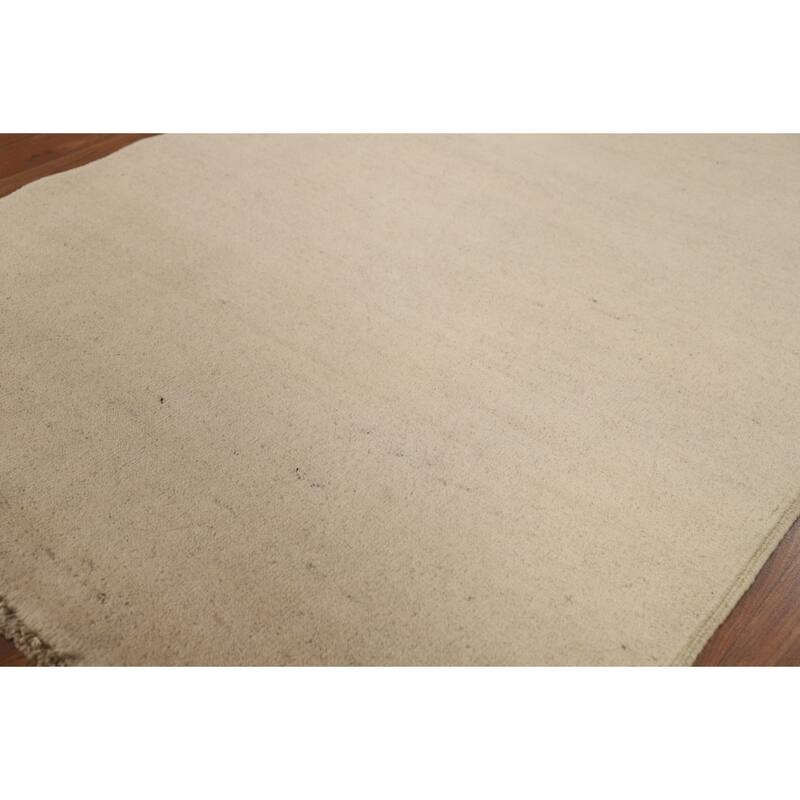 Modern Solid Gabbeh Foyer Rug Hand-Knotted Wool Carpet - 3'1"x 4'10"