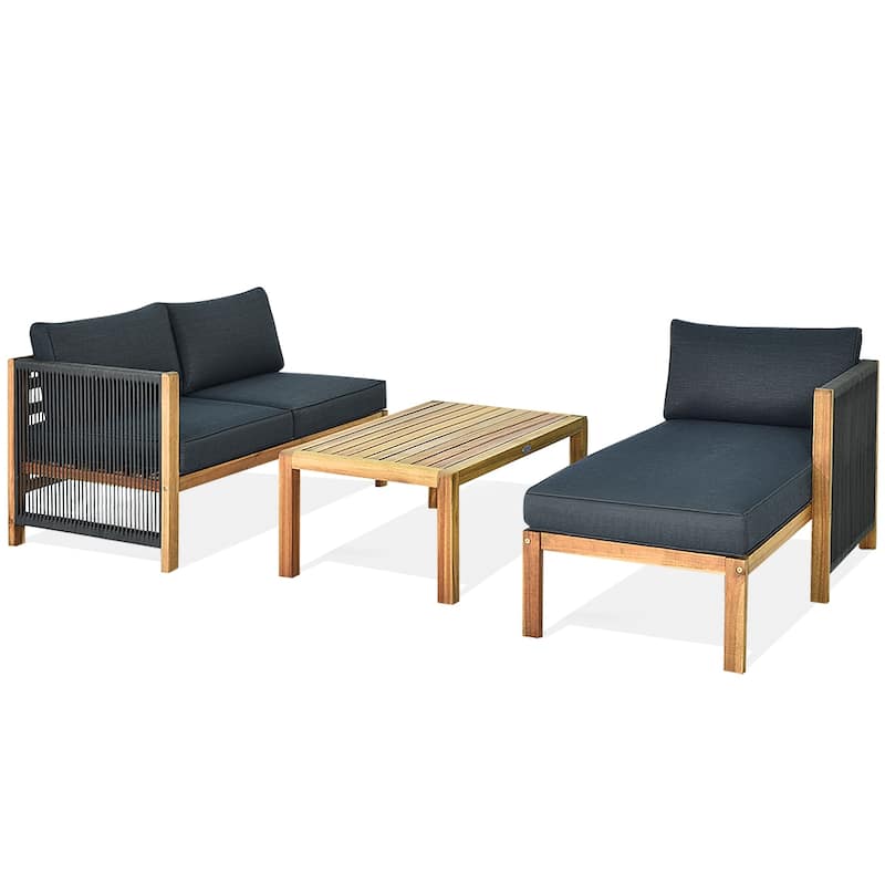 Costway 3PCS Patio Sofa Furniture Set Thick Cushion Acacia Wood - See Details