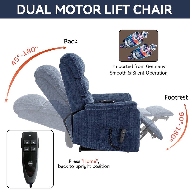 Dual Motor Infinite Position Power Lift Recliner Chair with Power-Remote, Heat Massage and Heavy Duty Motion Mechanism