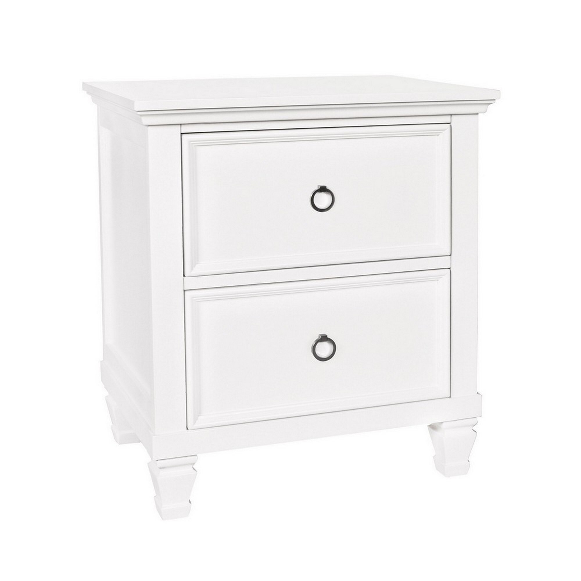 2 Drawer Wooden Nightstand With Tapered Legs And Metal Rings White Overstock 31575483