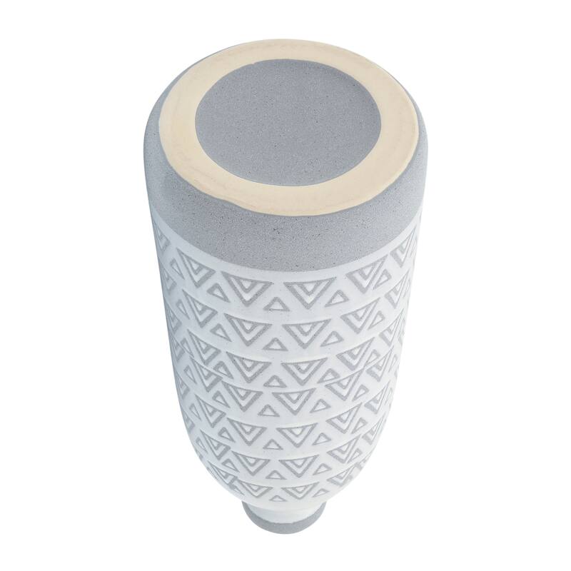 Stone Ceramic Vase with Boho Textured and Carved Geometric Pattern