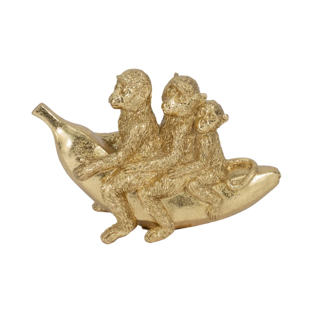 Sagebrook Home Polyresin Golden Three Monkeys on Banana Figurine - 8" x 3" x 5"