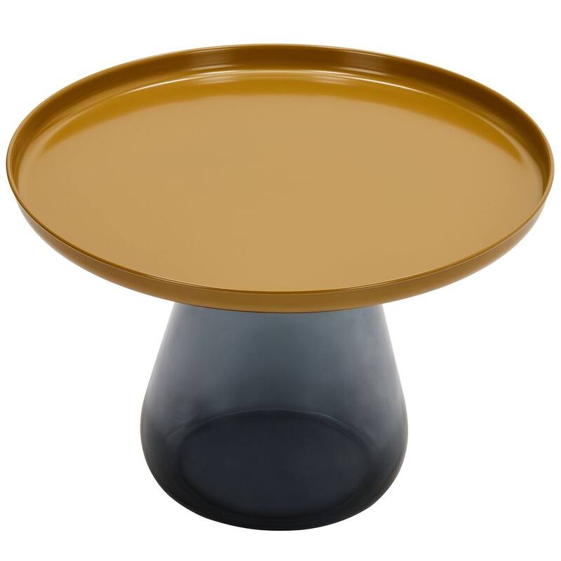 24" Matte Gold Tray Top Aeryn Nesting Table with Smoky Gray Glass Base - 24x17