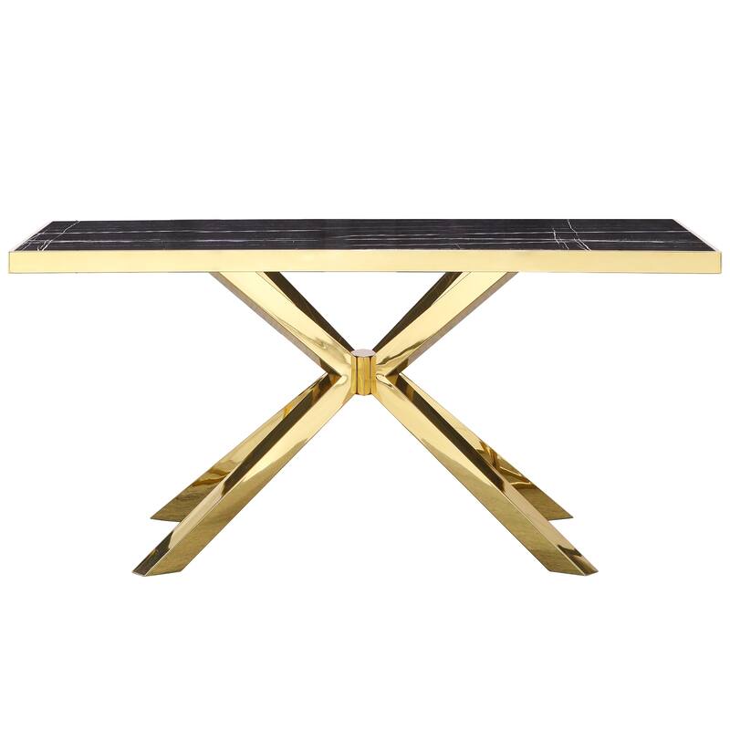 72 inch Rectangle Dining Table with Double Circle Pedestal in Black Gold