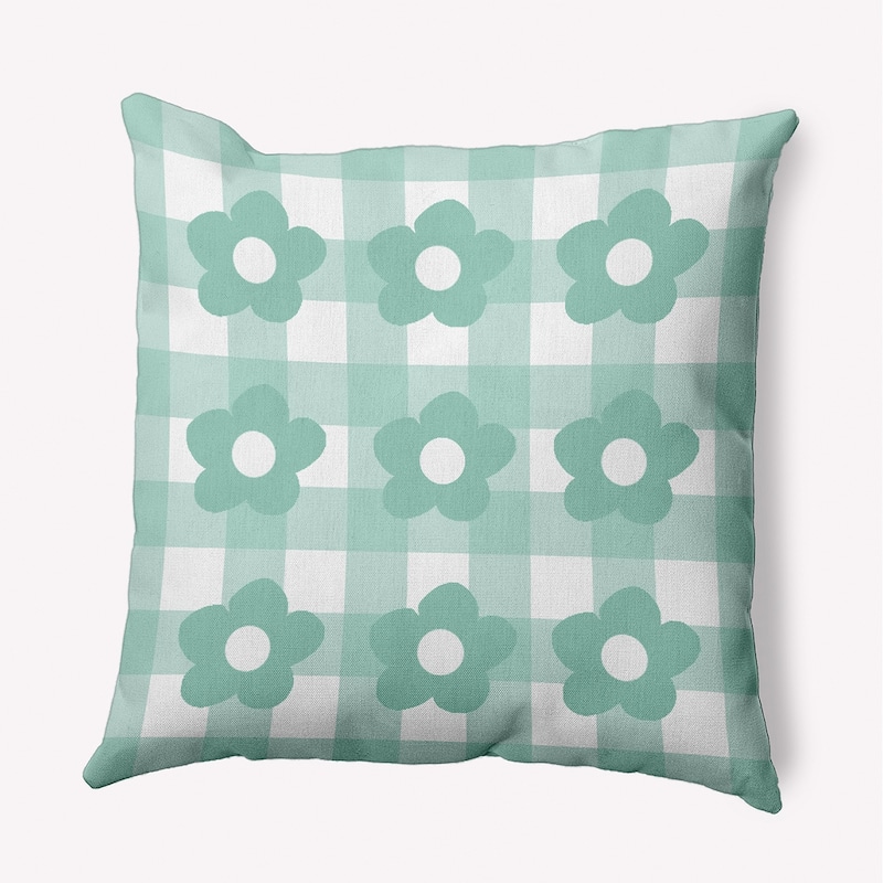 Flowers on Gingham Decorative Throw Pillow - Spring Green - 18" x 18"
