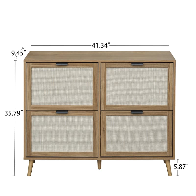 Modern Natural Rattan Shoe Rack Storage Cabinet for Entryway