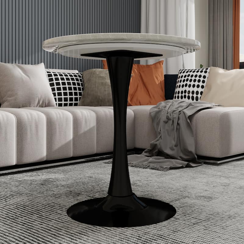 27.6" Mid-Century Modern Style Dining Table, Accommodates 2-4 People, Featuring A Round White-Veined Marble Tabletop