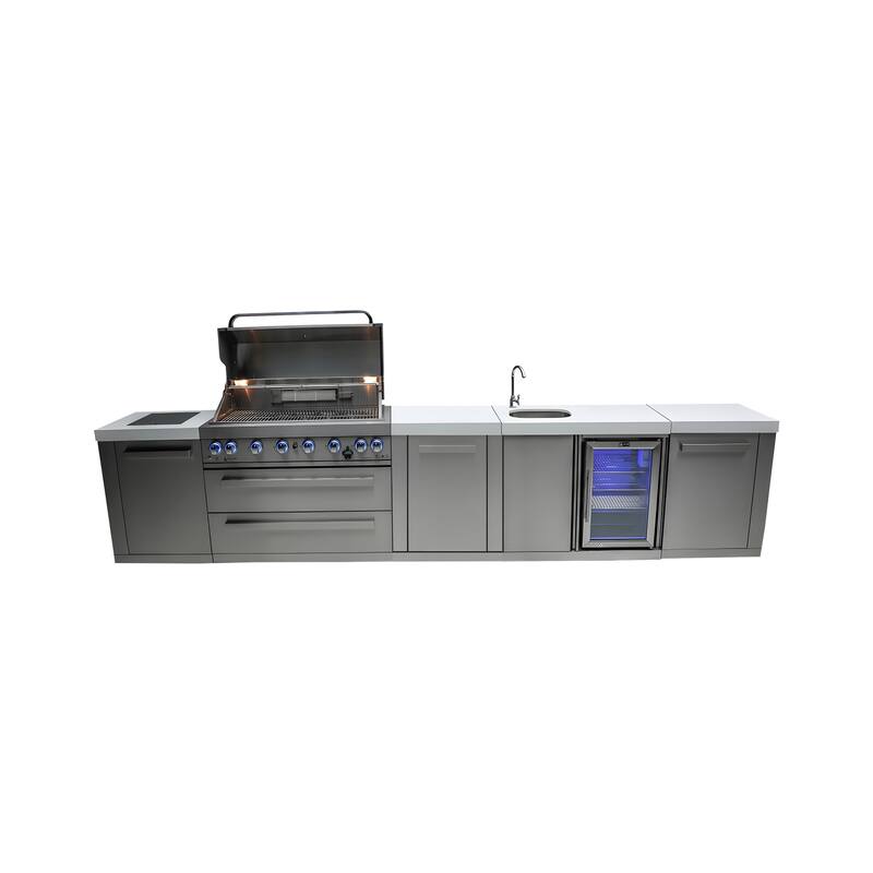 Mont Alpi MAi805-BEV-EXC Original Stainless Steel Outdoor Kitchen Island BBQ Grill + Beverage Center + 25" Extra Storage Cabinet - Silver - Natural Gas/Propane Gas