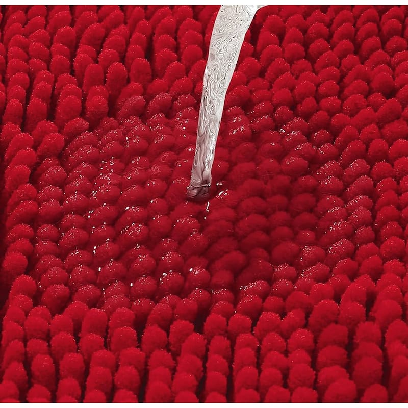 2 Piece Set Red Soft Cozy Plush Chenille Bath Mat Bathroom Rug