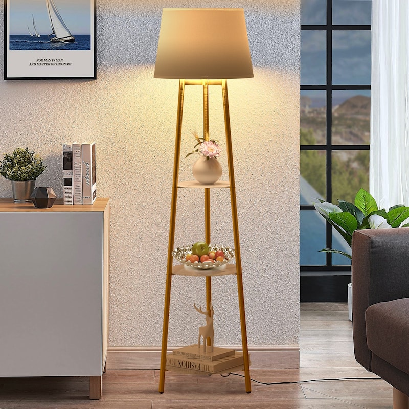 LED Column Floor Lamp Standing Organizer Storage Shelf Table Lamp - 14x62.4 inch - Golden