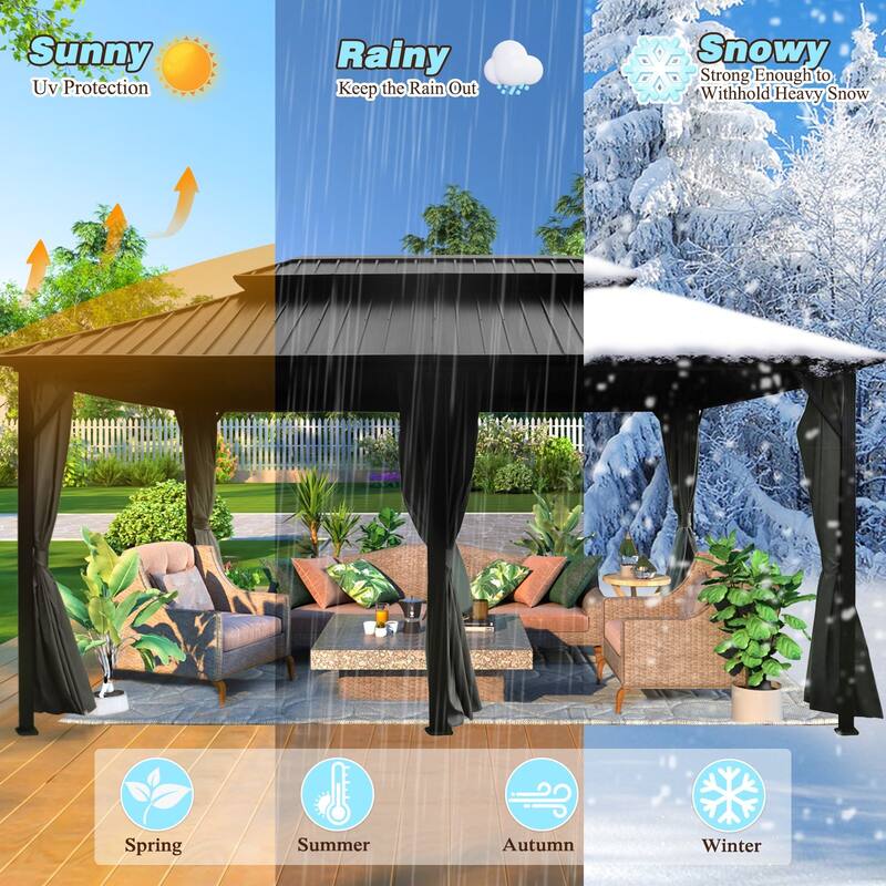 VEIKOUS Outdoor Aluminum Double Hardtop Gazebo Pergolas for Patio Lawn and Garden