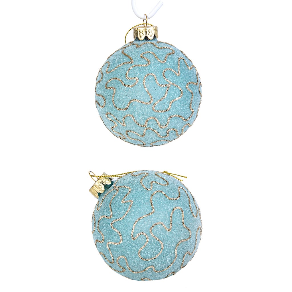 Turquoise Spehere Glass Christmas Tree Ornament Set of 2 - 3.15"