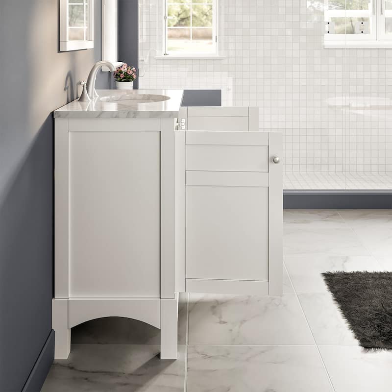 New York 30" White SS Bath Vanity with Carrara Marble Top & Undermount Sink