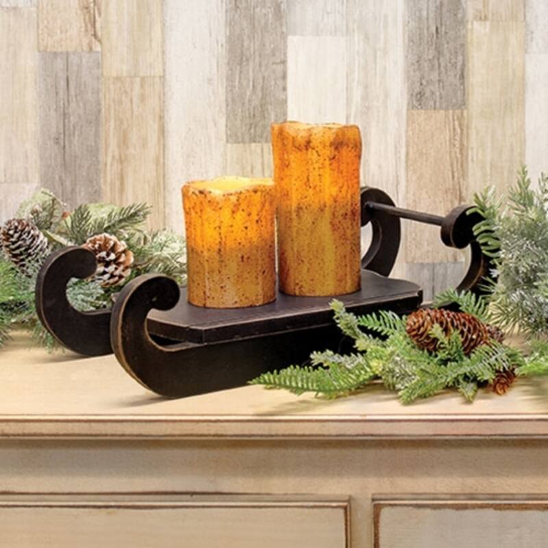 Distressed Black Wooden Sled Rustic Winter Tabletop Decor - 15” x 7” x 5”