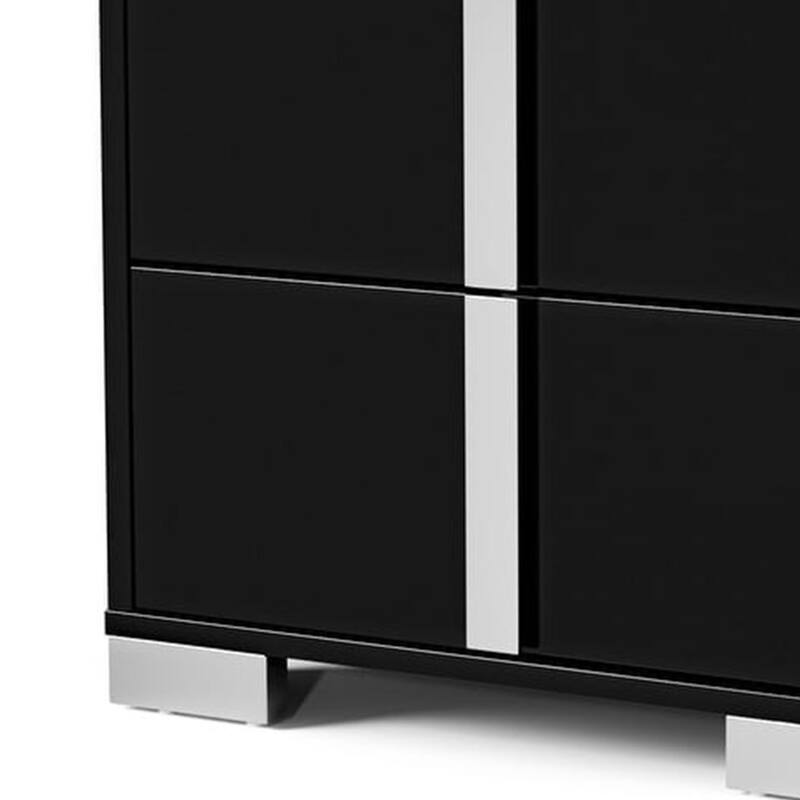 Suni Nightstand, Piano Black Wood with UV Finish, 2 Drawers, 24 Inch